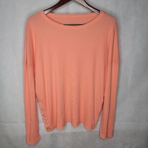 Chaser Lucasia Anthropologie Top Peachy Orange Long Sleeve Pullover Snap Sides S